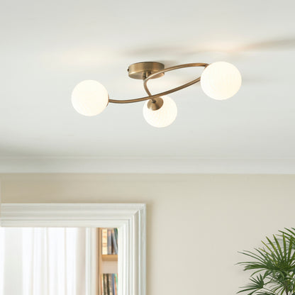 Jaymie 3-Light Antique Brass Semi-Flush Ceiling Light