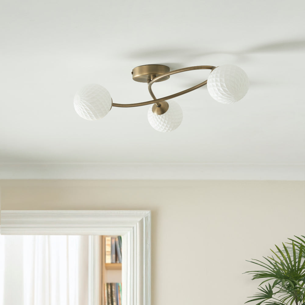 Jaymie 3-Light Antique Brass Semi-Flush Ceiling Light