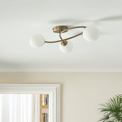 Jaymie 3-Light Antique Brass Semi-Flush Ceiling Light