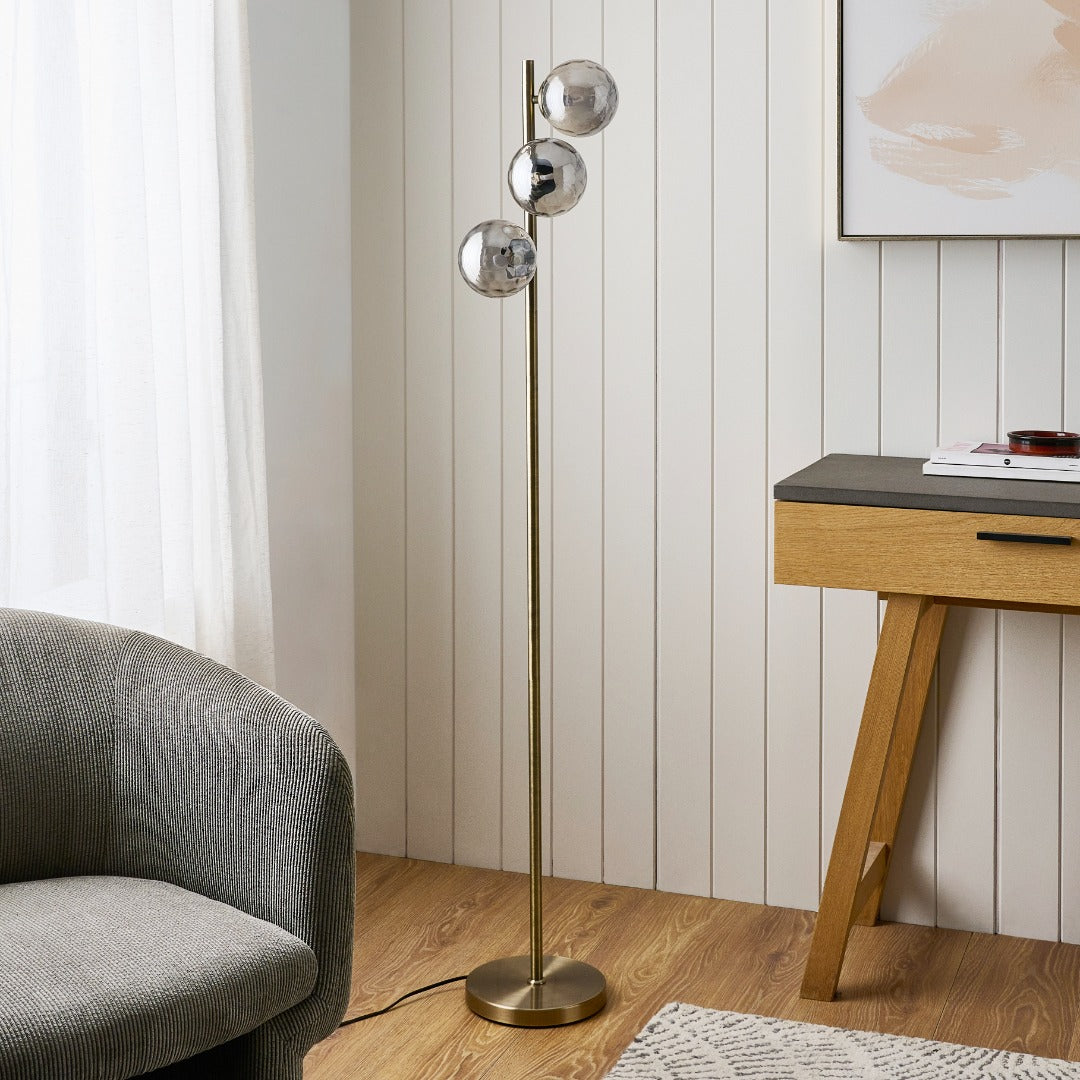 Tamara 3-Light Antique Brass Floor Lamp