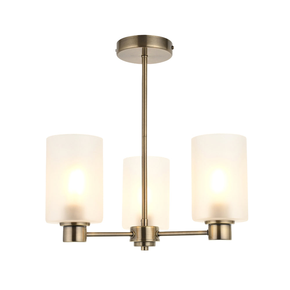 Kingsholm 3-Light Antique Brass Semi-Flush Ceiling Light