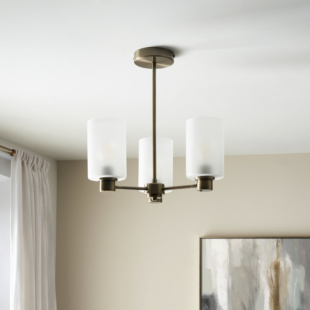 Kingsholm 3-Light Antique Brass Semi-Flush Ceiling Light