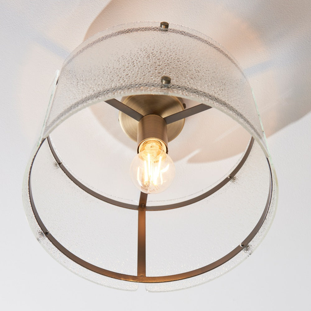 Traynor Clear And Antique Brass Flush Ceiling Light