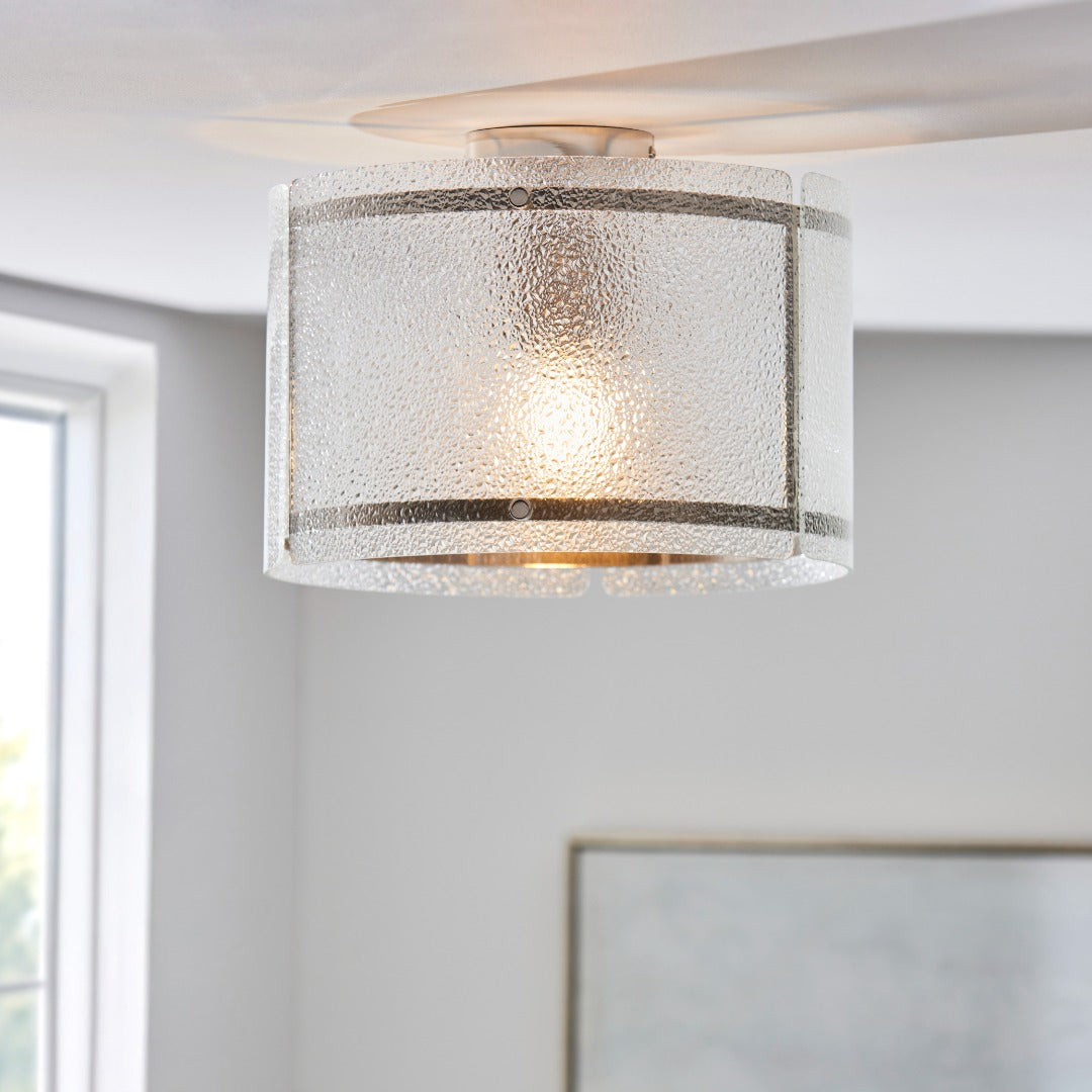 Traynor Clear And Satin Nickel Flush Ceiling Light