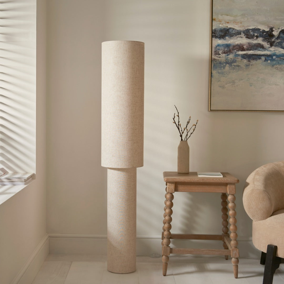 Buxton Natural Faux Linen Column Floor Lamp