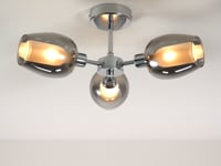 Hayden 3 Light Silver and Smoked Glass Semi Flush Ceiling Light