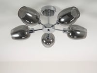 Hayden 5 Light Silver and Smoked Glass Semi Flush Ceiling Light