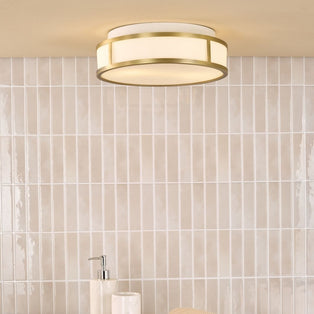 Royce 2-Light Antique Brass IP44 Flush Ceiling Light