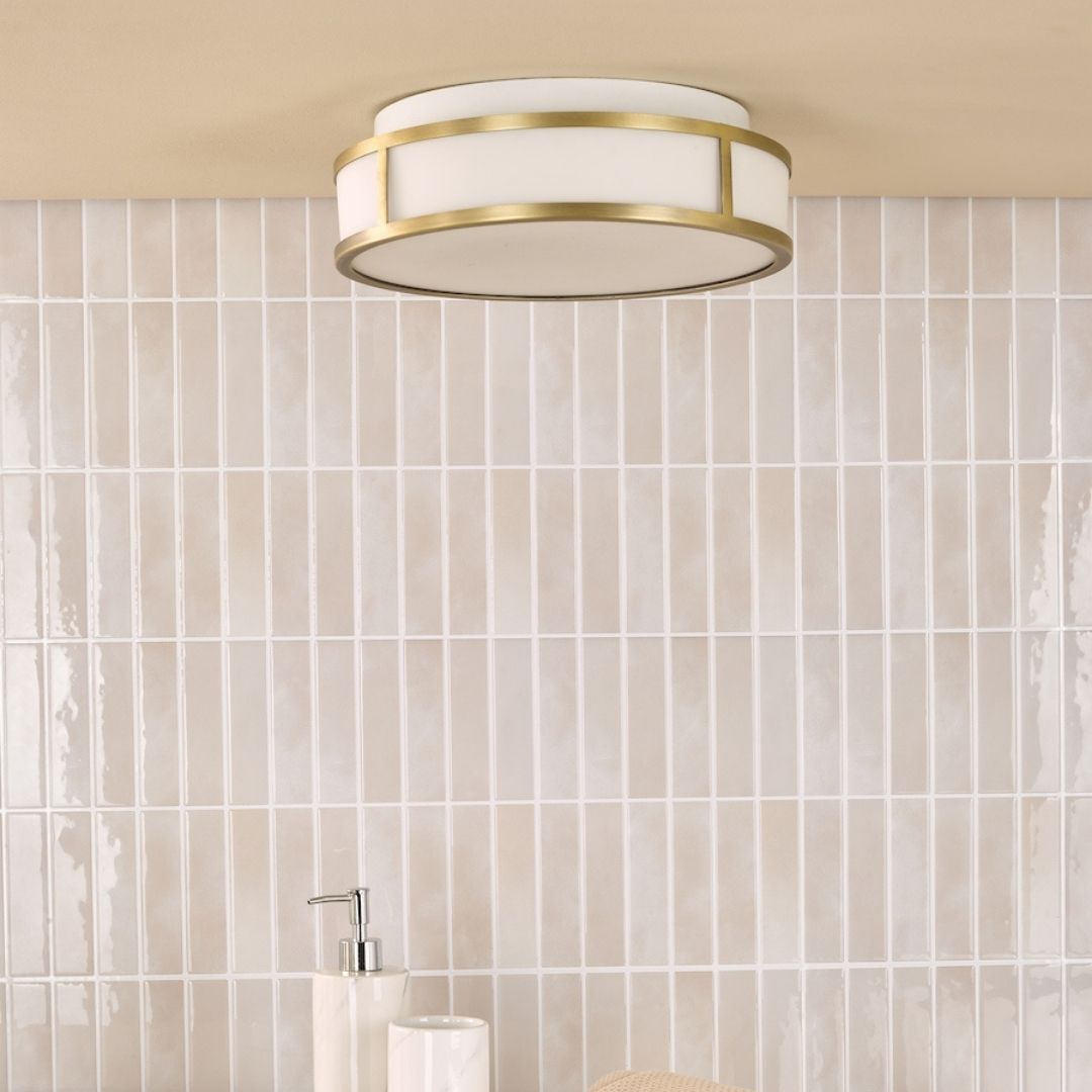 Royce 2-Light Antique Brass IP44 Flush Ceiling Light