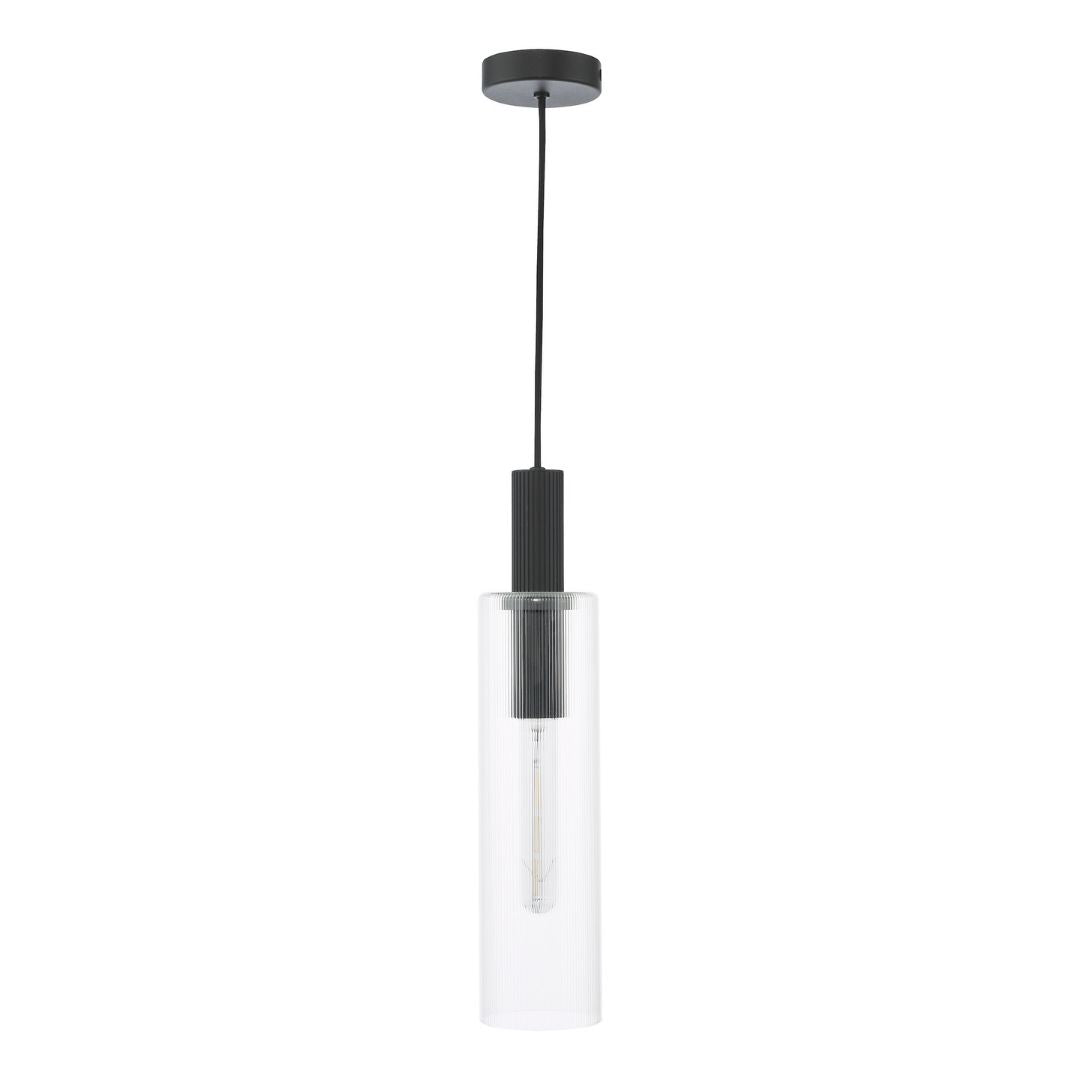 Ruben Satin Black and Ribbed Glass Ceiling Pendant