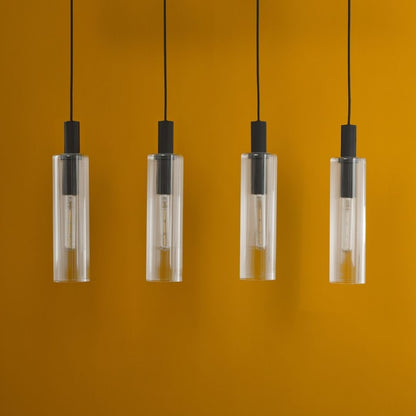 Ruben 4 Light Satin Black and Ribbed Glass Ceiling Pendant Bar