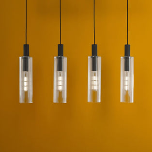 Ruben 4 Light Satin Black and Ribbed Glass Ceiling Pendant Bar