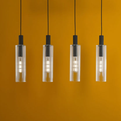 Ruben 4 Light Satin Black and Ribbed Glass Ceiling Pendant Bar