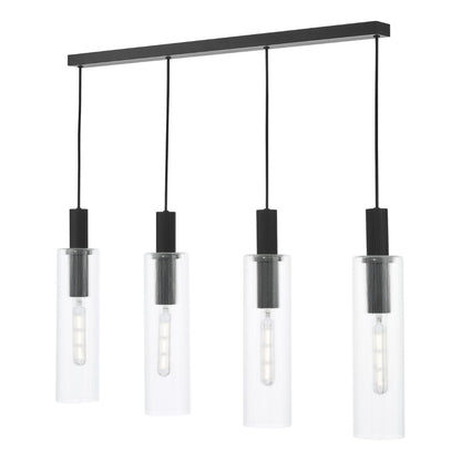 Ruben 4 Light Satin Black and Ribbed Glass Ceiling Pendant Bar