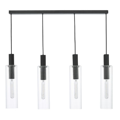 Ruben 4 Light Satin Black and Ribbed Glass Ceiling Pendant Bar