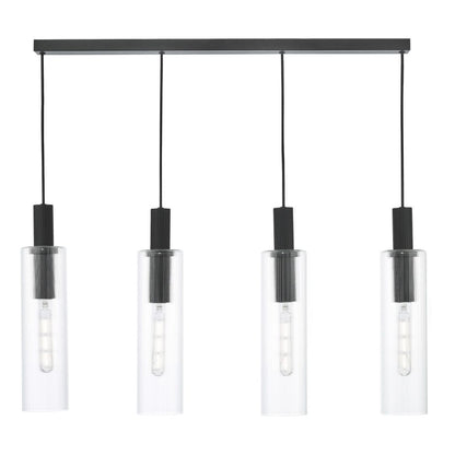 Ruben 4 Light Satin Black and Ribbed Glass Ceiling Pendant Bar