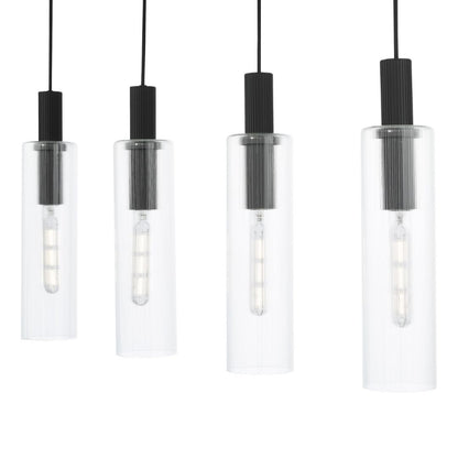 Ruben 4 Light Satin Black and Ribbed Glass Ceiling Pendant Bar