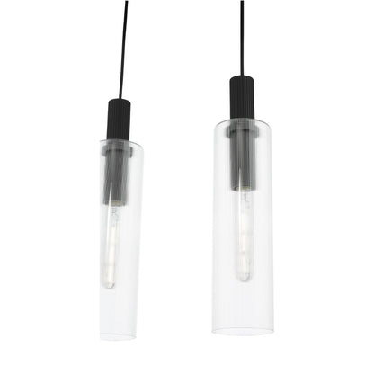 Ruben 4 Light Satin Black and Ribbed Glass Ceiling Pendant Bar