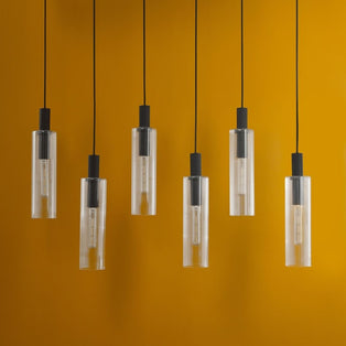 Ruben 6 Light Satin Black and Ribbed Glass Pendant Ceiling Bar
