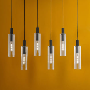 Ruben 6 Light Satin Black and Ribbed Glass Pendant Ceiling Bar