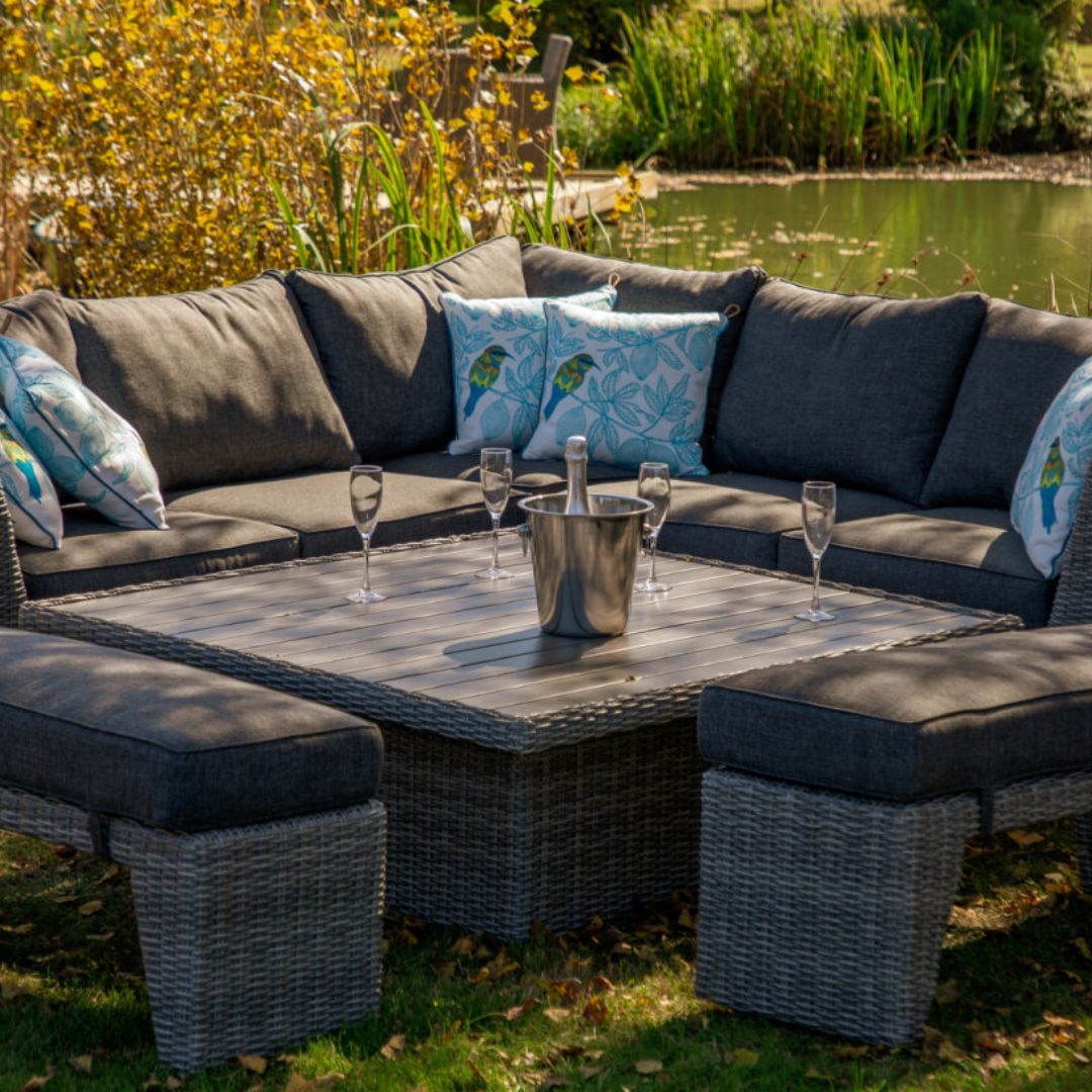 Palma 6 Seater Corner Outdoor Dining Set with Benches Dark