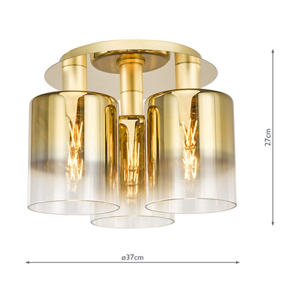 Savannah 3-Light Satin Gold Flush Ceiling Light