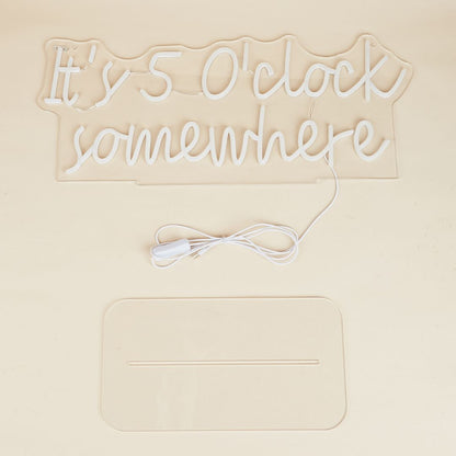 It's 5 O'Clock Somewhere White LED Neon Sign