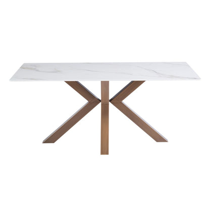 Sicily 1.8M White and Gold Table with 6 Green Chairs Dining Set