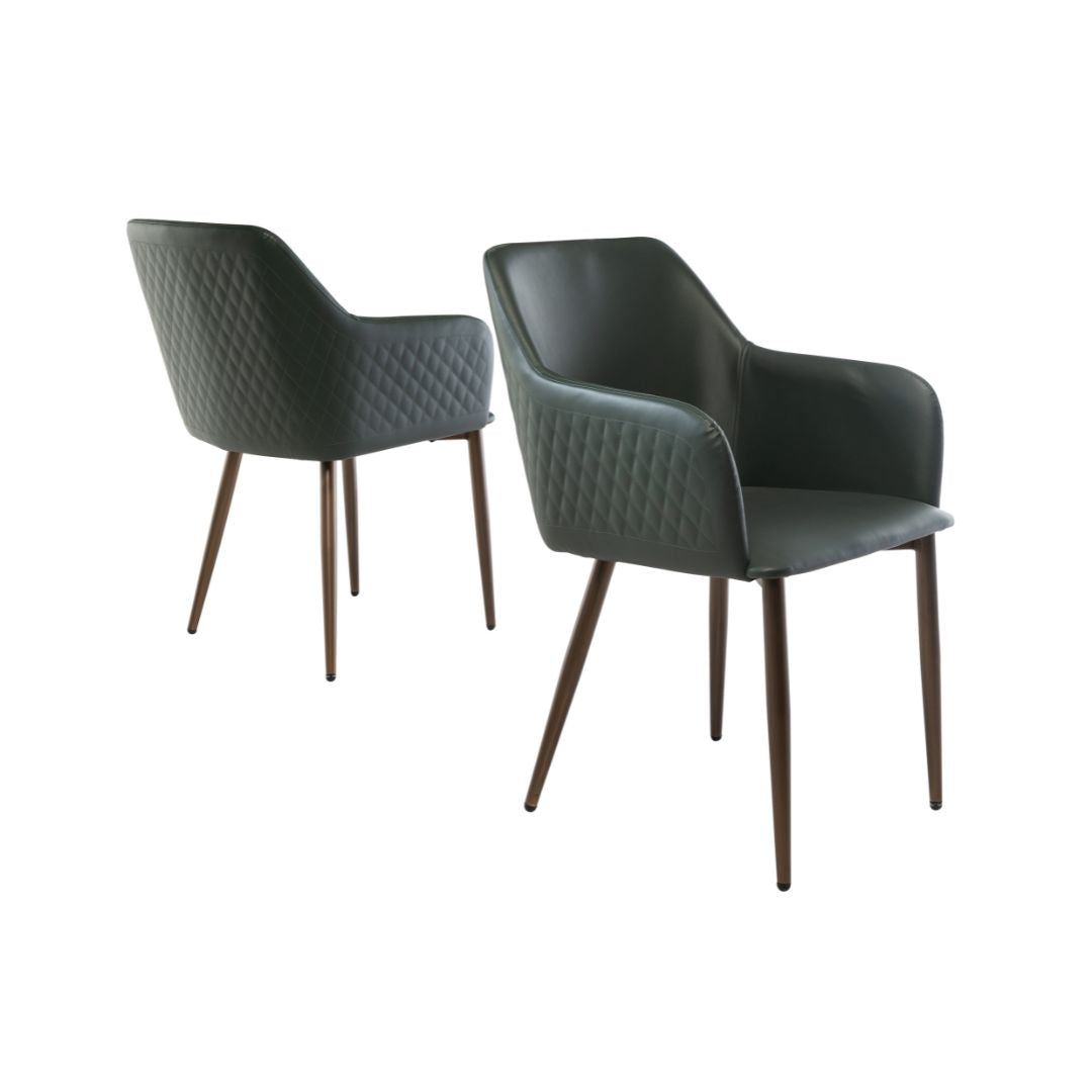 Sicily 1.8M White and Gold Table with 6 Green Chairs Dining Set