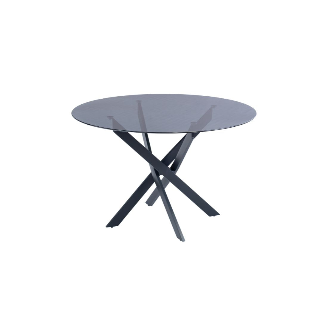 Silvia Round 1.2M Black Table with 4 Black and Grey Leather Chairs Dining Set