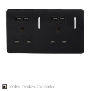 Trendi Switch 2 Gang 13 amp short switched Plug USB Socket in Screwless Piano Black