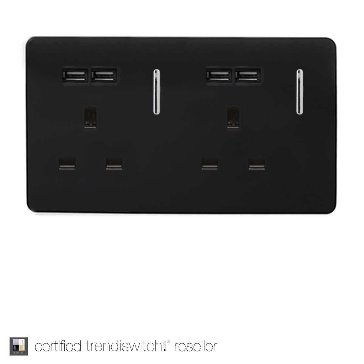 Trendi Switch 2 Gang 13 amp short switched Plug USB Socket in Screwless Piano Black
