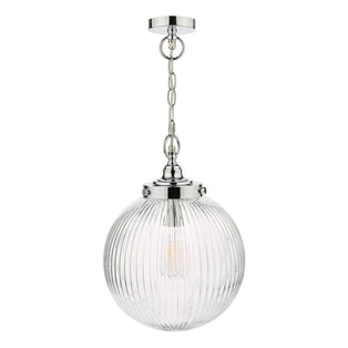 Tamara IP44 Ribbed Glas Polished Chrome Ceiling Pendant Light