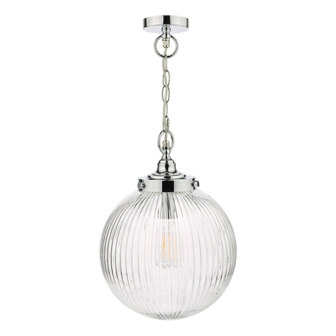Tamara IP44 Ribbed Glas Polished Chrome Ceiling Pendant Light