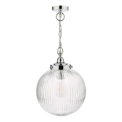 Tamara IP44 Ribbed Glas Polished Chrome Ceiling Pendant Light
