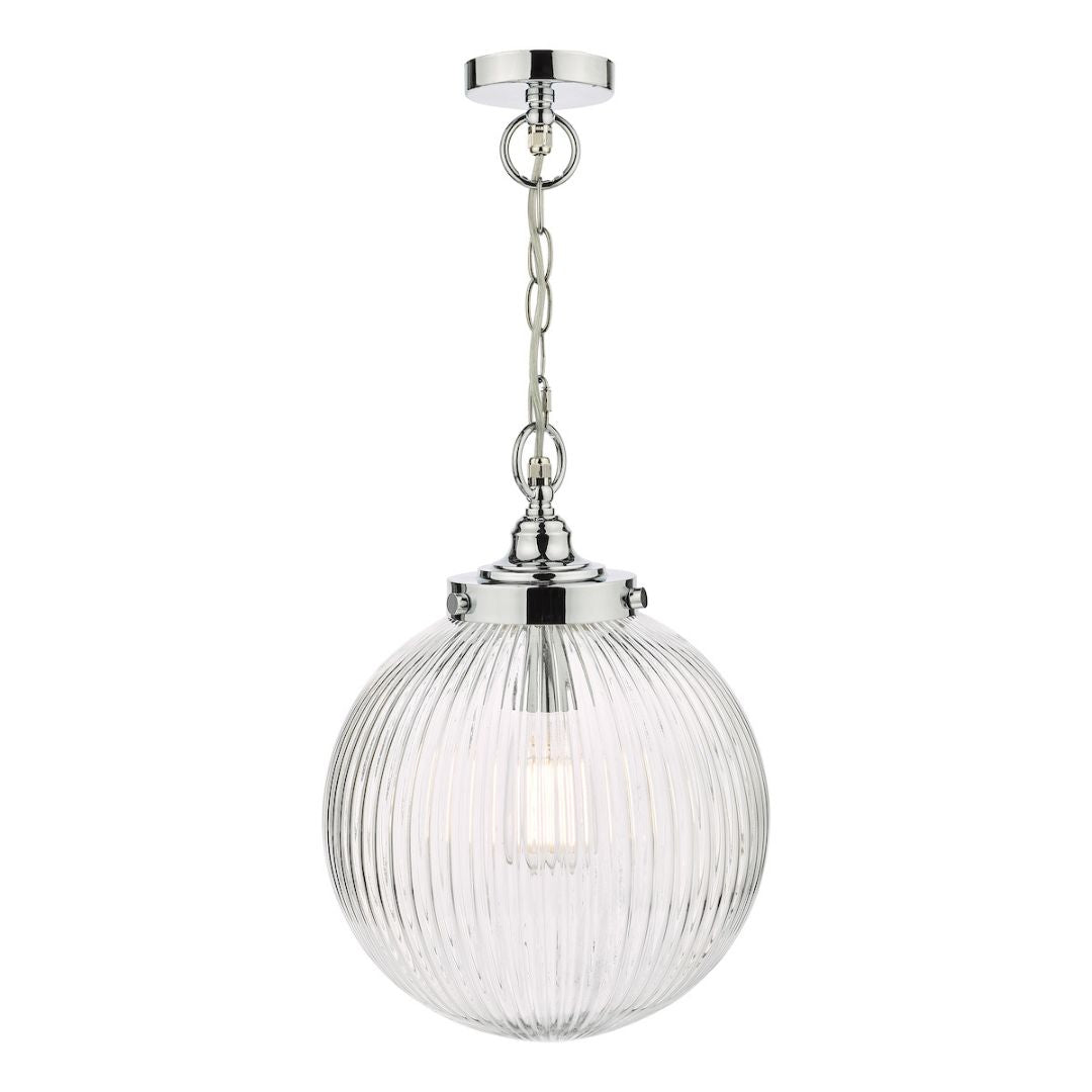 Tamara IP44 Ribbed Glas Polished Chrome Ceiling Pendant Light