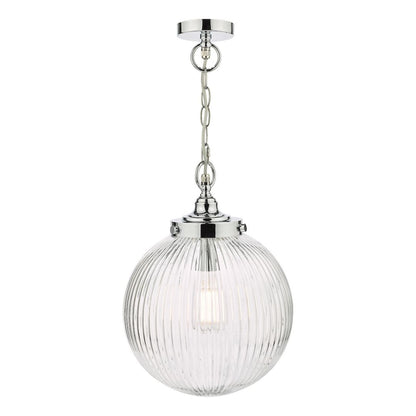 Tamara IP44 Ribbed Glas Polished Chrome Ceiling Pendant Light