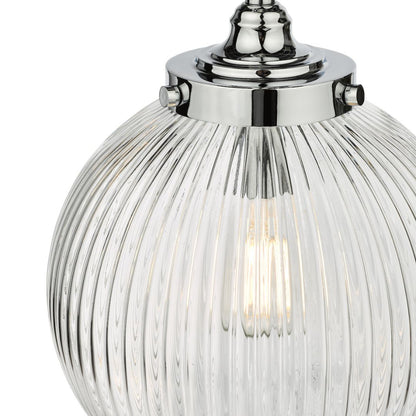 Tamara IP44 Ribbed Glas Polished Chrome Ceiling Pendant Light