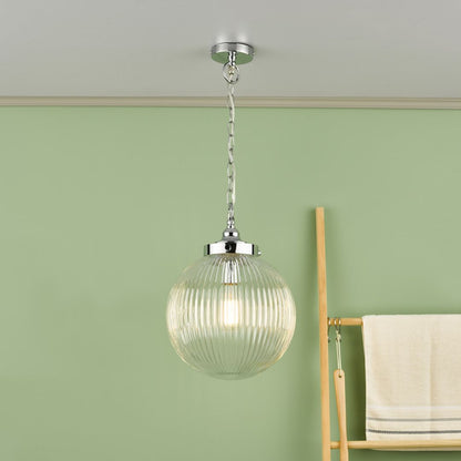 Tamara IP44 Ribbed Glas Polished Chrome Ceiling Pendant Light