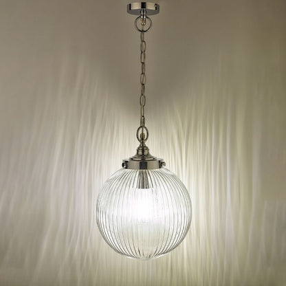 Tamara IP44 Ribbed Glas Polished Chrome Ceiling Pendant Light
