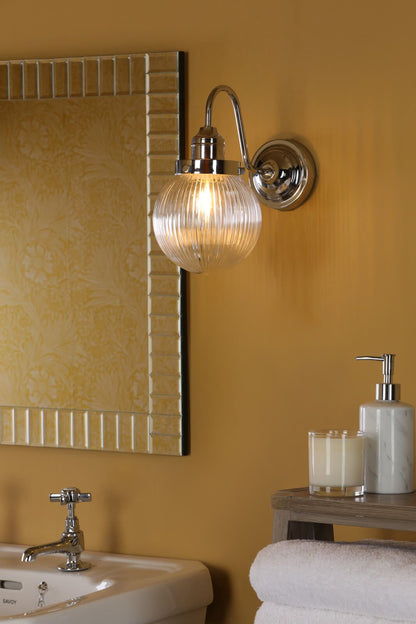 Tamara IP44 Ribbed Glass Polished Chrome Wall Light