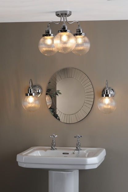 Tamara IP44 Ribbed Glass Polished Chrome Wall Light