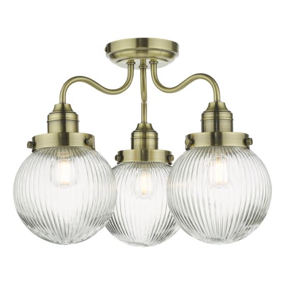 Tamara 3 Semi Flush Antique Brass Ceiling Light IP44