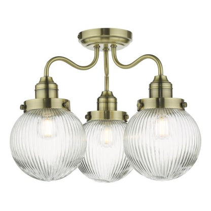 Tamara 3 Semi Flush Antique Brass Ceiling Light IP44