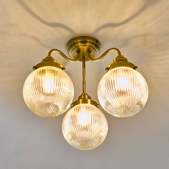Tamara 3 Semi Flush Antique Brass Ceiling Light IP44