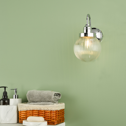 Tamara IP44 Ribbed Glass Polished Chrome Wall Light