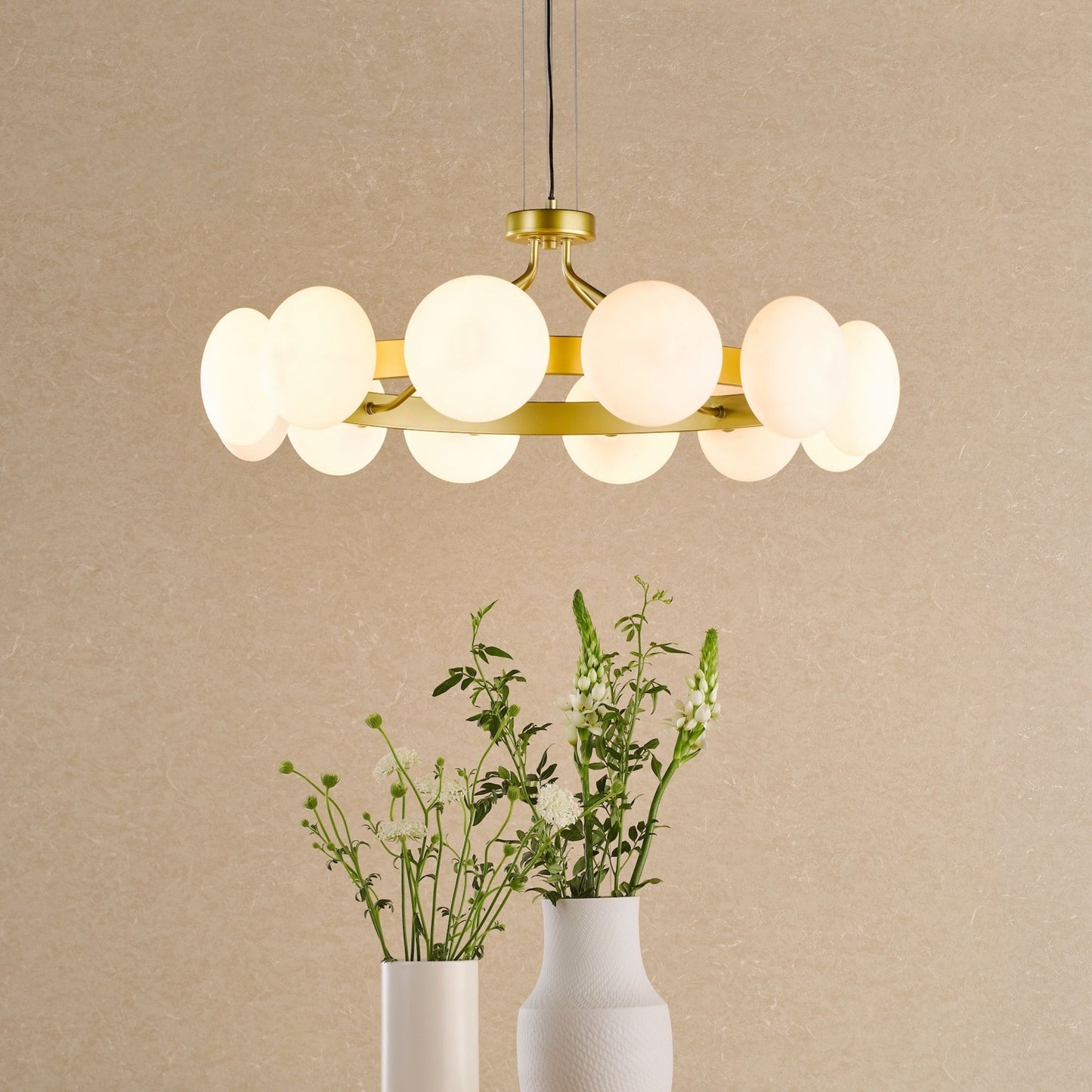 Tauri 12 Light Gold & Opal Glass Pendant Ceiling Light