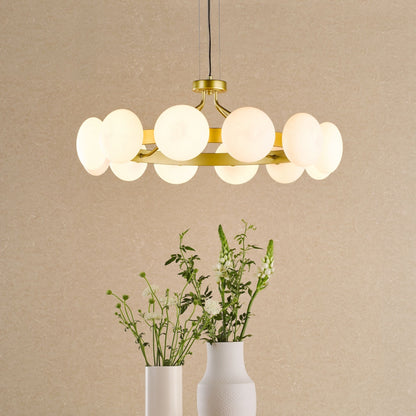 Tauri 12 Light Gold & Opal Glass Pendant Ceiling Light