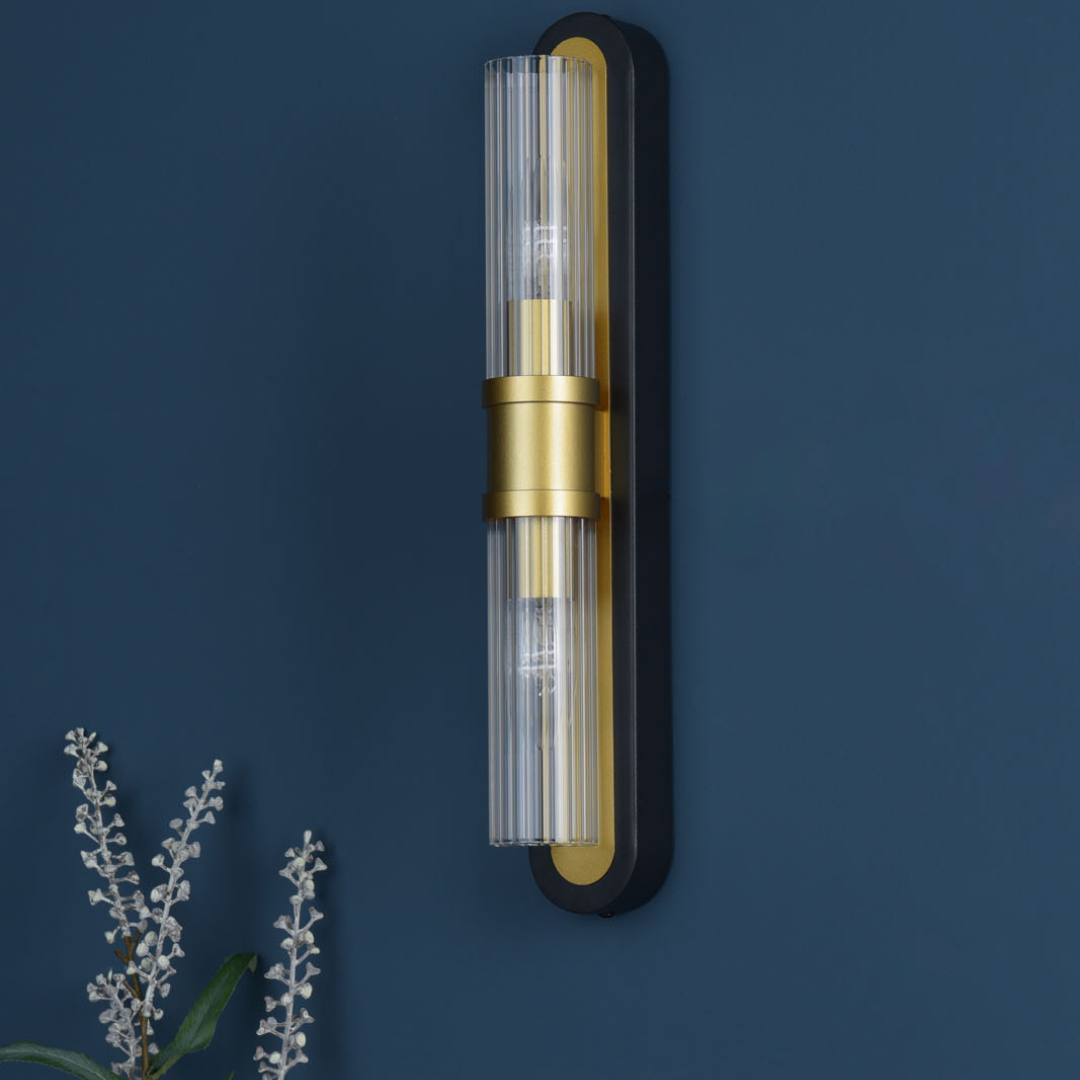 Tess 2-Light Black And Gold Wall Light
