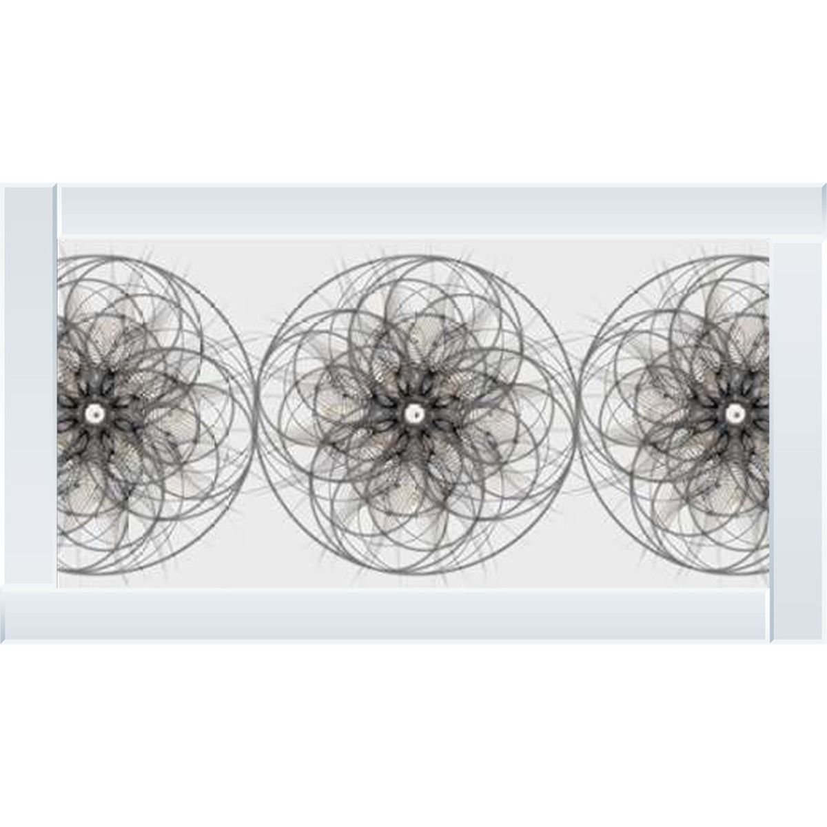 White Spirograph Crystal Liquid Wall Art with Mirrored Frame 67x117cm